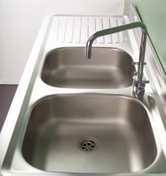 LAVELLO INOX 120X50 CON MOBILE 2 ANTE 4 CASSETTI LADY TEAK O BIANCO CON PENSILE E SCOLAPIATTI