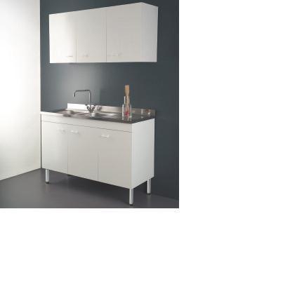 LAVELLO INOX 120X50 CON MOBILE 3 ANTE LADY BIANCO CON PENSILE E SCOLAPIATTI