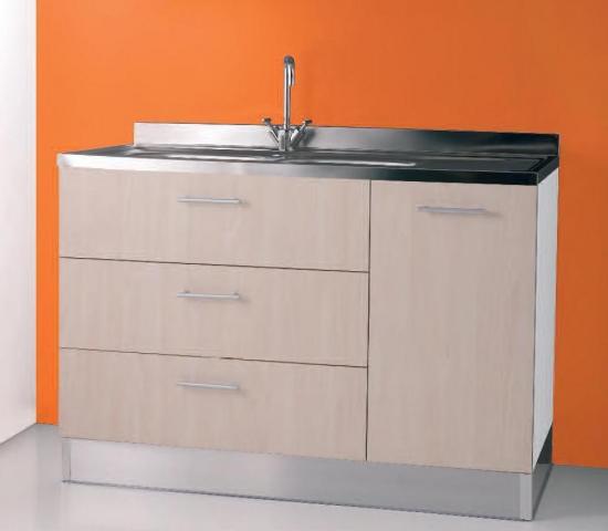 LAVELLO INOX 120X50 MOBILE 1 ANTA 2 CASSETTONI FINITURA FRASSINO