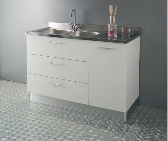 LAVELLO INOX 120X60 MOBILE 1 ANTA 2 CASSETTONI BIANCO