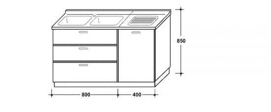 LAVELLO INOX 120X60 MOBILE 1 ANTA 2 CASSETTONI BIANCO