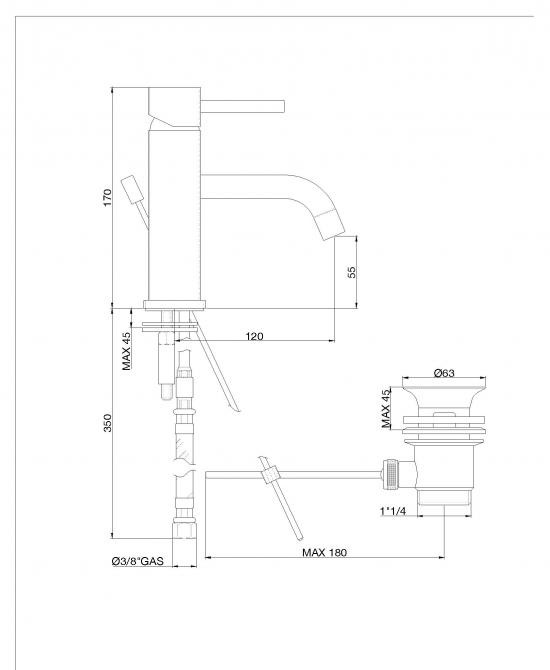 MISCELATORE LAVABO JUMPY Q20 CROMATO CON SCARICO AUTOMATICO 11/4 MADE IN ITALY