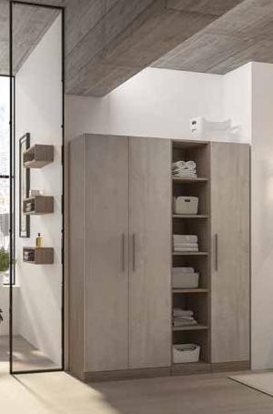 MOBILE COLONNA CON CESTONI ESTRAIBILI VANO PORTASCOPE APPENDIABITI E RIPIANI cm.140 ROVERE  TRANCHE' SCURO E CEMENTO