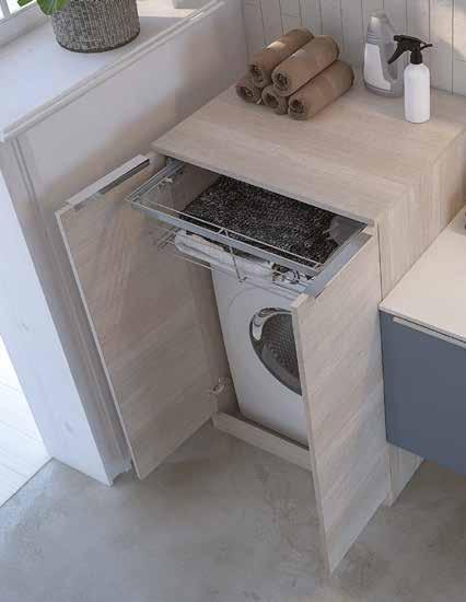 MOBILE COLONNA  PORTA LAVATRICE / ASCIUGATRICE CESTONE ESTRAIBILE 70X62x115 TRANCHE' ROVERE CHIARO