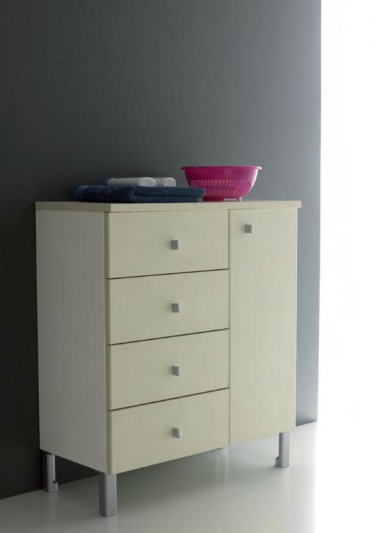 MOBILE LAVANDERIA MULTIUSO BIANCO-AVANA CM.72X34,5X83 1 ANTA 4 CASSETTI