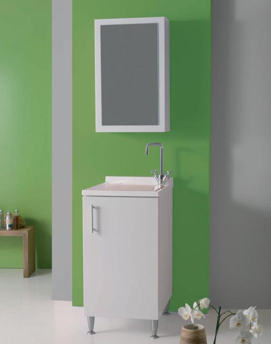 MOBILE LAVATOIO CM.50X50 LUNAROSSA BIANCO ASSE IN LEGNO E SPECCHIO CONTENITORE