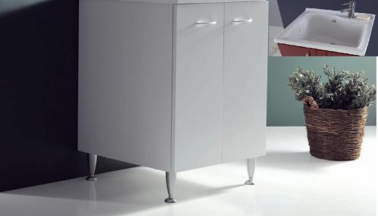 MOBILE LAVATOIO CM.60X50 SERIE LADY BIANCO CON VASCA CERAMICA E ASSE IN LEGNO