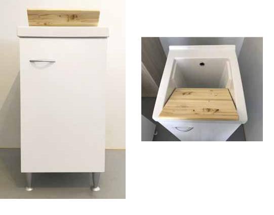 MOBILE LAVATOIO VASCA CERAMICA CM.45X50 CERAMIC BIANCO CON ASSE IN LEGNO
