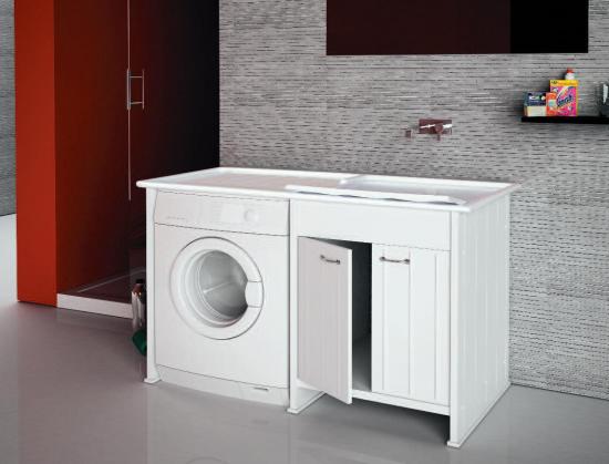 MOBILE PVC LAVATOIO CON COPRILAVATRICE CM.124X60 2 ANTE COMPATTA