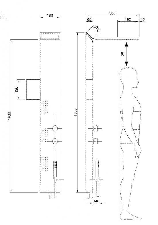 PANNELLO DOCCIA DELTA ACCIAIO INOX LUCIDO TERMOSTATICO E CASCATA ALTA GAMMA