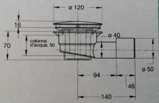 PILETTA PER PIATTO DOCCIA FORO D.90 MM C/SIFONE RIBASSATO H.70 MM ABS CROMO D.40/50