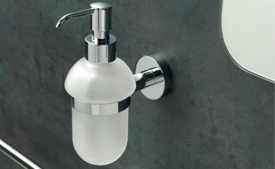 PORTA SAPONE LIQUIDO  RONDO OTTONE CROMATO C/VETRO ALTA GAMMA