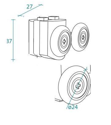 RICAMBIO CARRELLO SUPERIORE RUOTE CUSCINETTI BOX DOCCIA TONDO R550  DADO PER VETRO 6MM