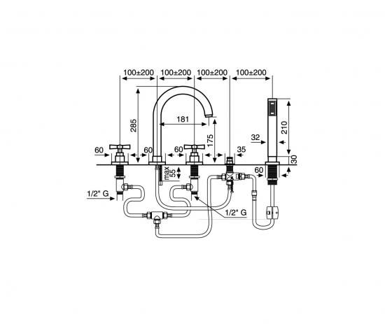 RUBINETTO GRUPPO BORDO VASCA SPIRIT NEW EMMEVI CROMO C/DOCCETTA MADE IN ITALY