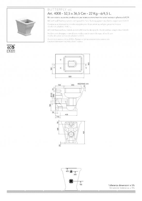 SANITARI A TERRA FILO MURO CLASSICI BUTTERFLY WC+SEDILE SOFT CLOSE+BIDET BIANCHI