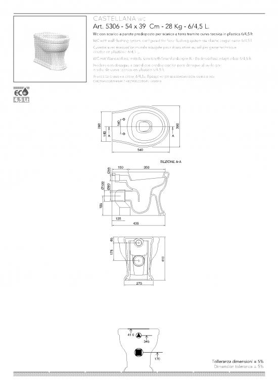 SANITARI A TERRA FILO MURO CLASSICI CASTELLANA WC+SEDILE WOOD+BIDET BIANCHI