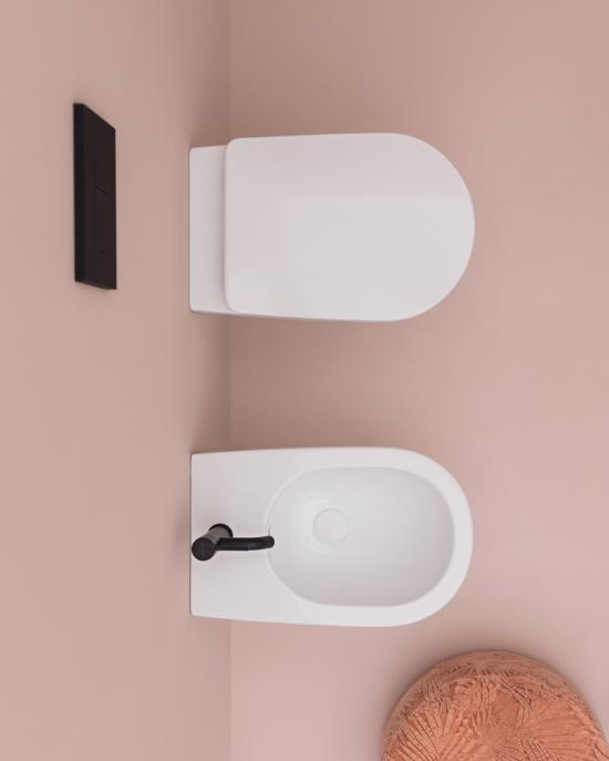 SANITARI A TERRA FILO MURO EVA BIANCO MATT WC+SEDILE SOFT CLOSE+BIDET