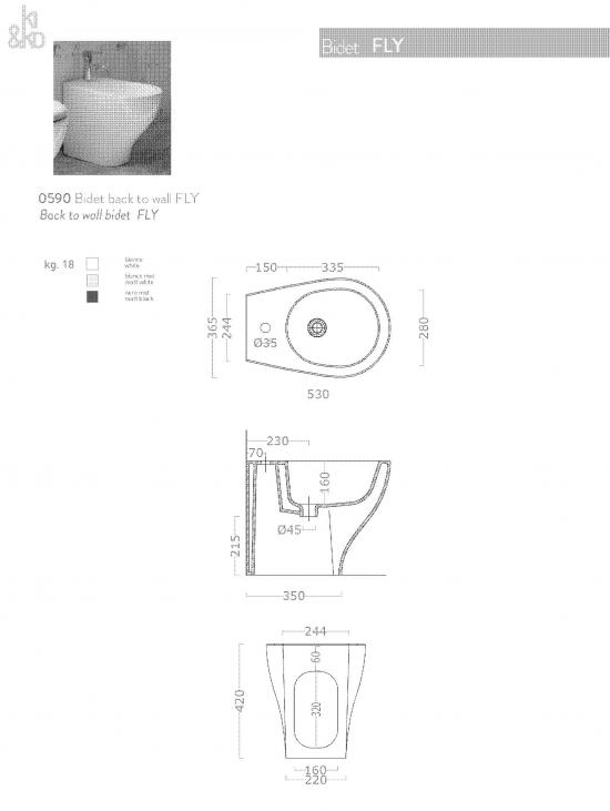 SANITARI A TERRA FILO MURO FLY WC+SEDILE +BIDET BIANCHI