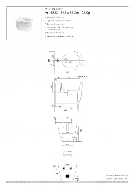 SANITARI A TERRA FILO MURO MOON BIANCO LUCIDO WC+SEDILE SOFT CLOSE+BIDET