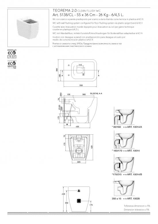 SANITARI A TERRA FILO MURO TEOREMA2.0 BIANCO LUCIDO WC+SEDILE SOFT CLOSE+BIDET