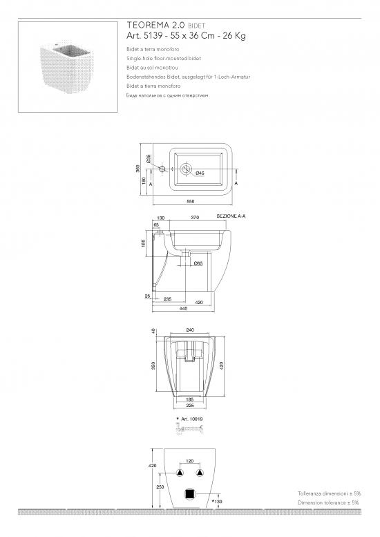 SANITARI A TERRA FILO MURO TEOREMA2.0 BIANCO LUCIDO WC+SEDILE SOFT CLOSE+BIDET