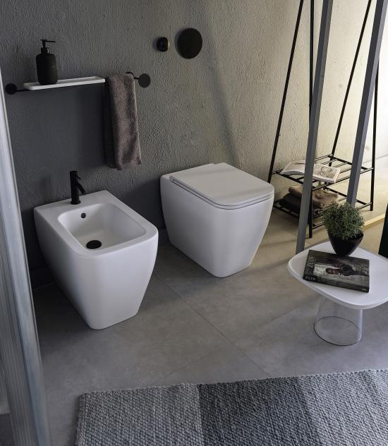 SANITARI A TERRA FILO MURO TEOREMA2.0 COLORS WC+SEDILE SOFT CLOSE+BIDET