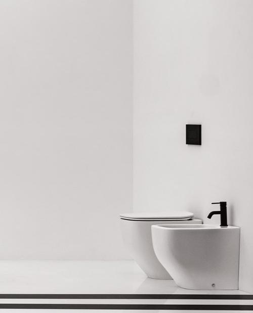 SANITARI A TERRA FILO MURO WHITE JAM BIANCO MATT WC+SEDILE SOFT CLOSE+BIDET