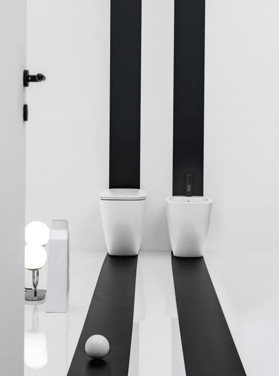 SANITARI A TERRA FILO MURO WHITE JAM BIANCO MATT WC+SEDILE SOFT CLOSE+BIDET