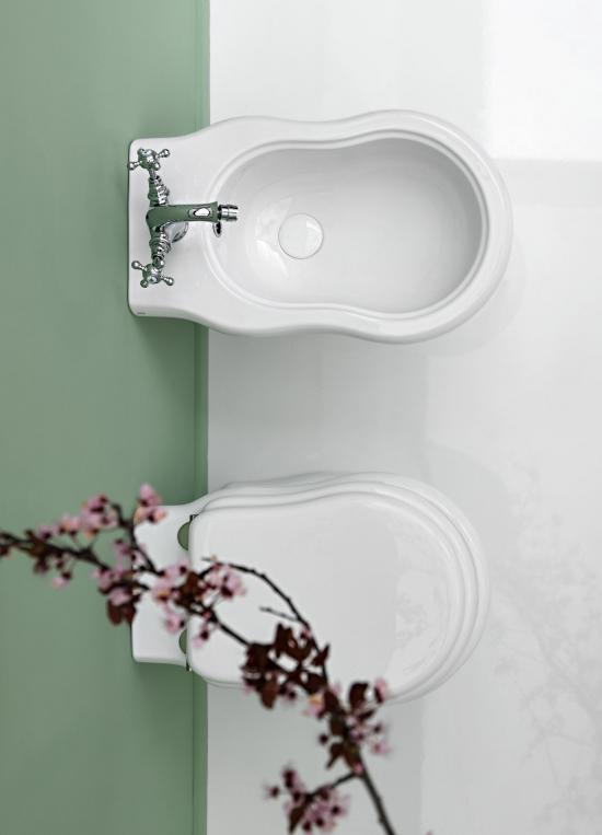 SANITARI A TERRA IN STILE CONTEA WC+SEDILE +BIDET BIANCHI