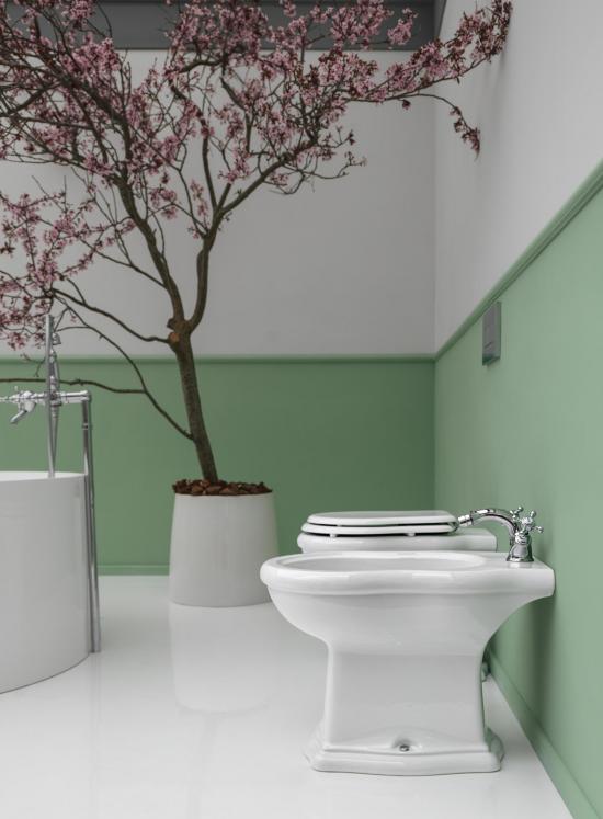 SANITARI A TERRA IN STILE CONTEA WC+SEDILE +BIDET BIANCHI
