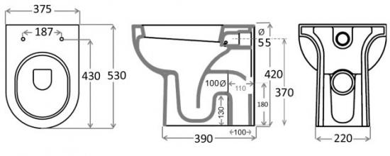 SANITARI FILO MURO PROFONDITA' CM.53 KLIO A TERRA WC+SEDILE +BIDET BIANCHI