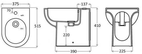 SANITARI FILO MURO PROFONDITA' CM.53 KLIO A TERRA WC+SEDILE +BIDET BIANCHI
