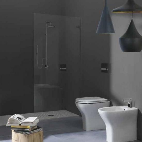 SANITARI H.47 TERZA ETA' ANZIANI EVOLUTION47 WC+SEDILE +BIDET FILO MURO A TERRA