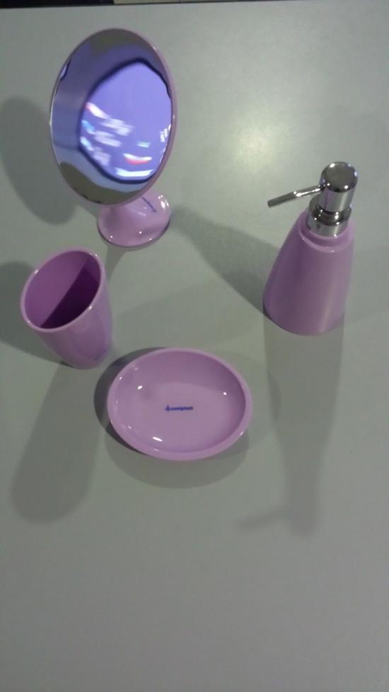 SET ACCESSORI DA APPOGGIO SPECCHIO INGRANDITORE -P.SAPONE-P.BICCHIERE-DISPENSER EPPI VIOLA