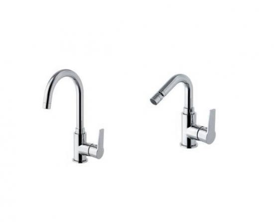 SET COMPLETO MISCELATORI CANNA ORIENTABILE LAVABO E BIDET UNIKA CROMO MADE ITALY