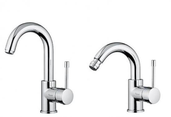 SET COMPLETO MISCELATORI LAVABO E BIDET EDEN CURVO CROMATO MADE IN ITALY