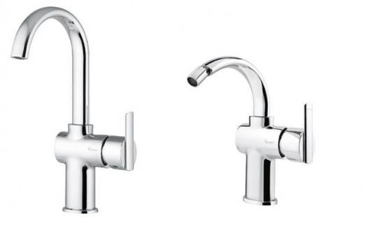 SET COMPLETO MISCELATORI LAVABO E BIDET ELLI CURVO CROMATO MADE IN ITALY