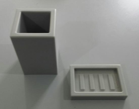 SET DA APPOGGIO PORTA SAPONE + BICCHIERE GRIGIO LUCE GEL POLIURETANICO ITALY