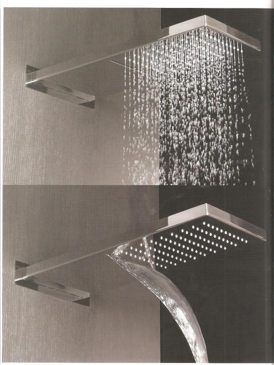 SOFFIONE GEMELLI CON CASCATA RETTANGOLARE IN ACCIAIO INOX H.23MM 502X200MM