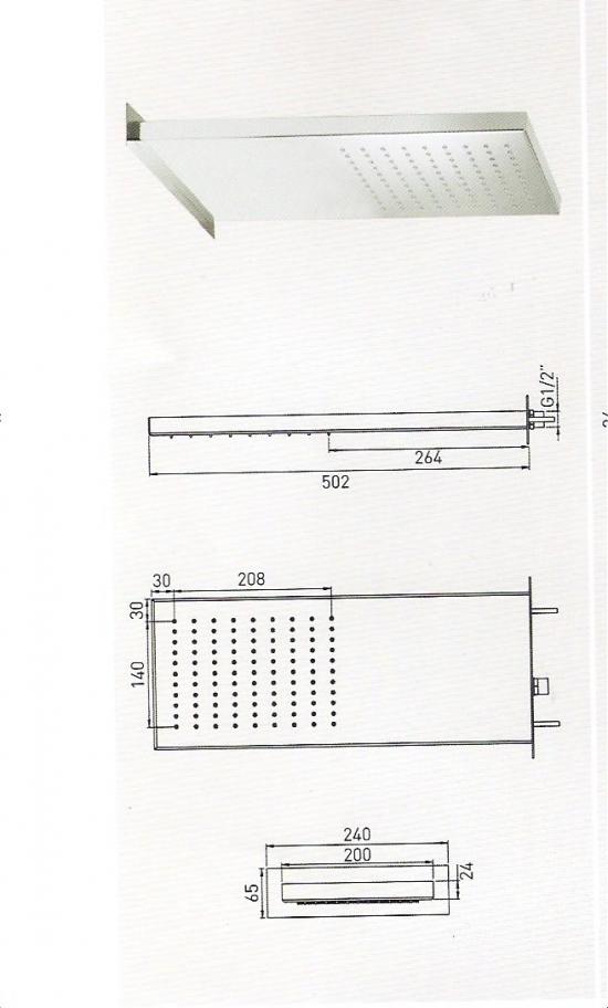 SOFFIONE GEMELLI RETTANGOLARE IN ACCIAIO INOX H.23MM 502X200MM