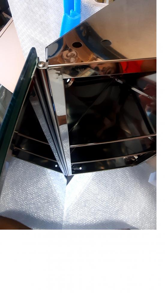 SPECCHIO AD ANGOLO CON CONTENITORE IN ACCIAIO INOX CM.41X 80 P.30 MADE ITALY