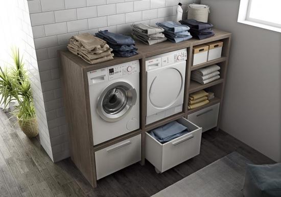 STRUTTURA UL10 PORTALAVATRICE ASCIUGATRICE cm.195 TRANCHE' ROVERE BIANCO - SCURO