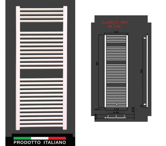TERMOARREDO ELETTRICO ACCIAIO BIANCO CLASSICO CM. 180X75 RESISTENZA 1000W