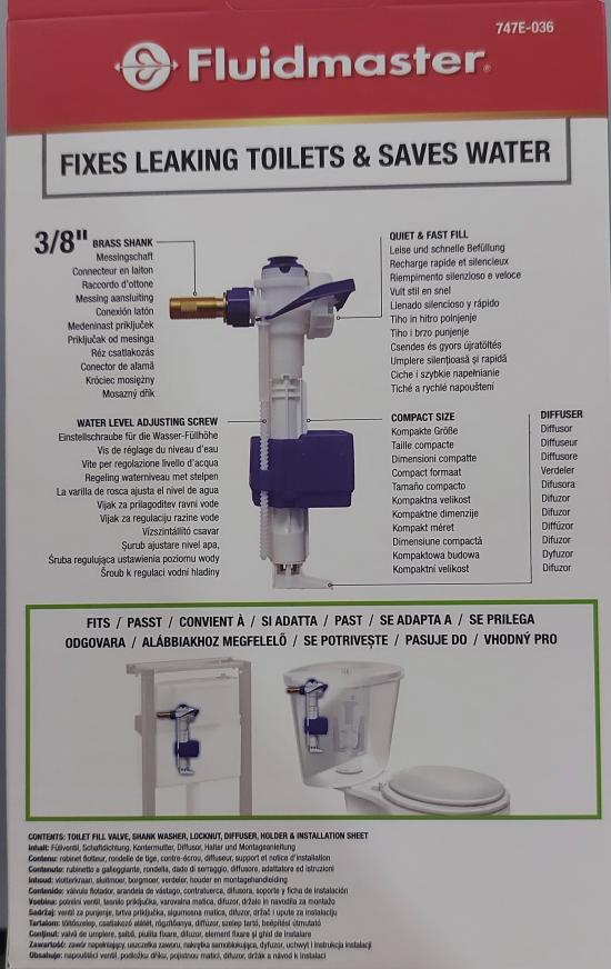 VALVOLA GALLEGGIANTE LATERALE 3/8 CASSETTA WC UNIVERSALE FLUIDMASTER ITS TODINI