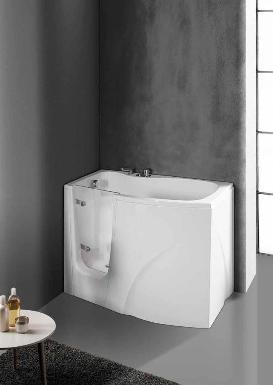 VASCA 120X70 H.90 CON SEDILE E SPORTELLO E RUBINETTERIA BORDO VASCA