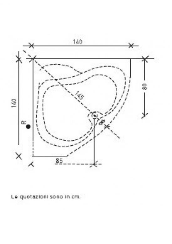 VASCA ANGOLO 140X140 EGIZIA VERSIONE SOLO GUSCIO A MURARE SENZA IDRO-PANNELLO