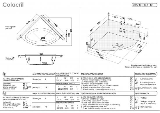 VASCA ANGOLO 140X140 SHARM TELAIO PANNELLO IDROMASSAGGIO WHIRLPOOL CROMOTERAPIA