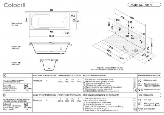 VASCA ASTRA 160X70 TELAIO PANNELLO IDROMASSAGGIO WHIRLPOOL CROMOTERAPIA