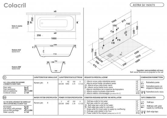 VASCA ASTRA 160X70 TELAIO PANNELLO IDROMASSAGGIO WHIRLPOOL CROMOTERAPIA