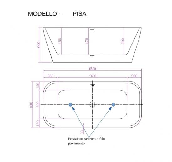VASCA FREE-STANDING IN ACRILICO PISA 150X80